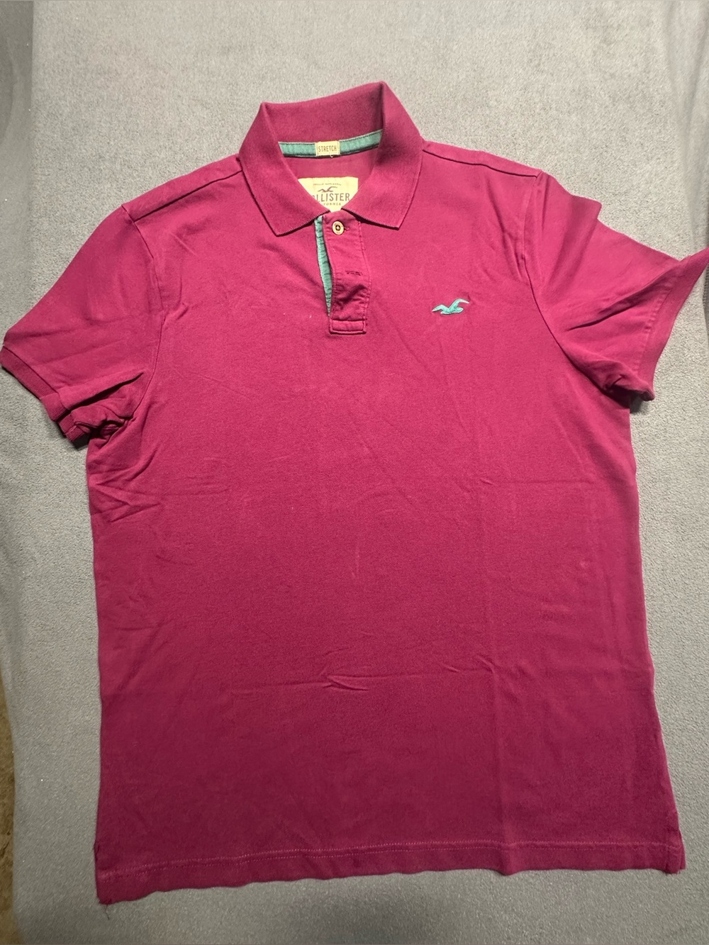 Hollister Men's Raspberry Polo with Teal Logo